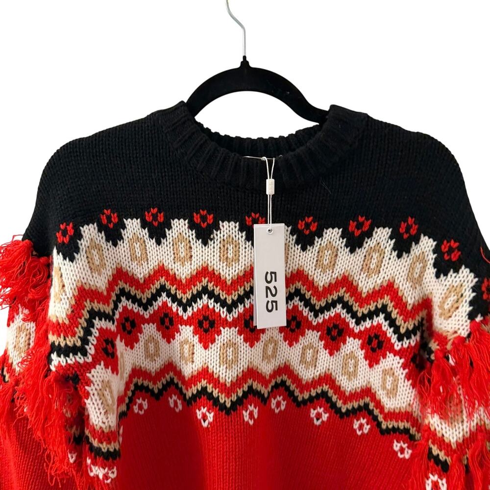 $159 NWT 525 America XS Margaret Fringe Fair Isle Pullover in the Red Motif colo - Picture 4 of 8